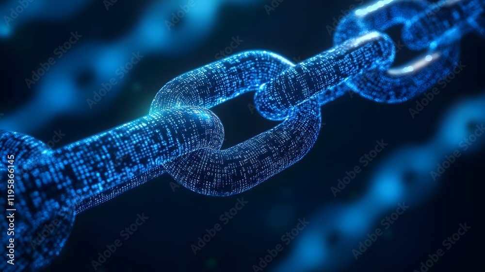 Poster abstract digital chain link technology data network secure blockchain binary code system futuristic 