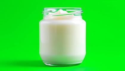 Creamy Mayonnaise in Glass Jar Isolated on Green Screen Background Studio Shot Food Photography