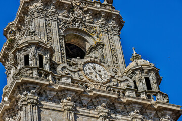 Fototapeta premium Spain, Galicia. Cathedral in Santiago de Compostela, clock tower of the cathedral