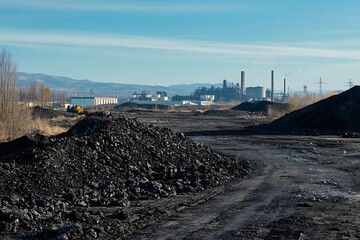 Coal piles polluting the environment near a factory