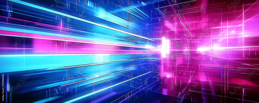 Poster dynamic abstract background with neon light beams creating a futuristic tech visual experience in vi