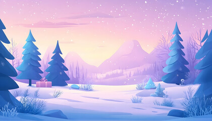 Naklejka premium Illustration of a winter Christmas scene landscape for a banner or wallpaper