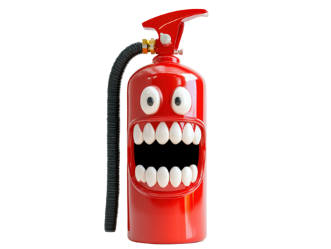 Isolated Cartoon Fire Extinguisher with Big Teeth