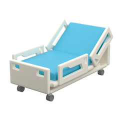 Hospital bed with blue mattress isolated on white background, 3d render