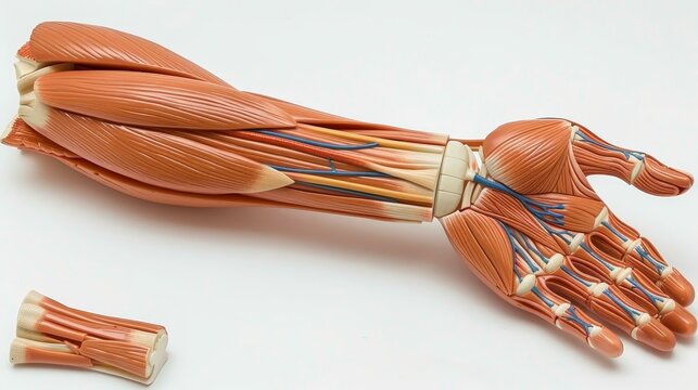 Comprehensive cross section of human arm illustrating muscles and veins anatomy and structure
