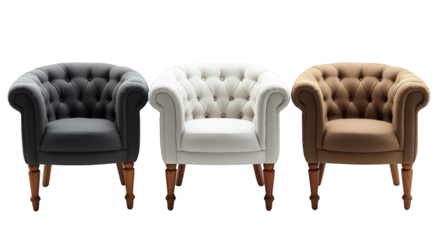 Elegant Armchairs Set Three Colors Button Tufted Classic Design Wooden Legs Home Decor Interior