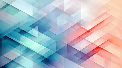 Obraz premium Abstract geometric design with layered transparent shapes in soft blue and coral tones creating a modern artistic background for creative projects