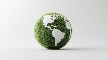 A minimalistic eco-friendly concept of planet Earth covered with green foliage, highlighting environmental sustainability and the beauty of nature.