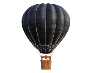Isolated Black Hot Air Balloon with Rattan Basket