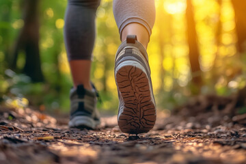 Mindful walking through a sunlit forest path surrounded by nature