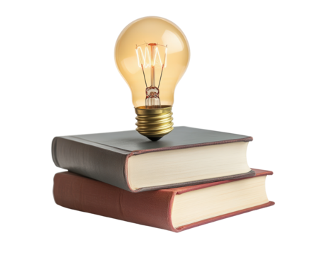 Isolated Light Bulb on Top of Books