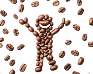 Isolated Coffee Bean Human Figure with Arms Raised