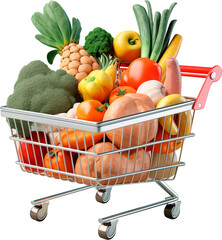 supermarket cart with fruits and vegetables