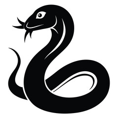 snake icon, snake vector silhouette, curved snake animal design illustration, black reptile graphic symbol, dangerous wild snake outline logo  
