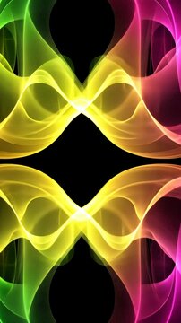 Colorful wave patterns create a dynamic visual experience with gradients in vibrant colors on a dark background