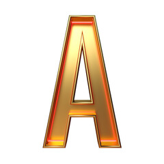 Golden retro font. Red neon. Alphabet letter A isolated on a white background with clipping path. 3d illustration.