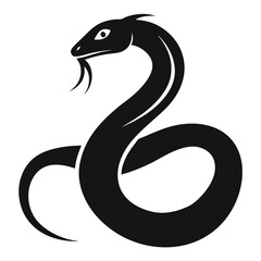 snake icon, snake vector silhouette, curved snake animal design illustration, black reptile graphic symbol, dangerous wild snake outline logo  
