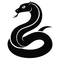 snake icon, snake vector silhouette, curved snake animal design illustration, black reptile graphic symbol, dangerous wild snake outline logo  
