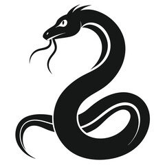 snake icon, snake vector silhouette, curved snake animal design illustration, black reptile graphic symbol, dangerous wild snake outline logo  

