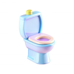 This image features a vibrant plastic toilet model designed for children, showcasing soft colors of blue, pink, and yellow.