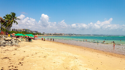 beach with palm trees  tropical beach in northeastern Brazil in the state of Alagoas, city of Maceio, Ponta Verde beach