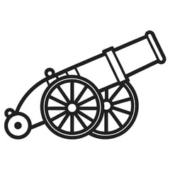 Fototapeta premium cannon vector silhouette illustration, black cannon icon design, vintage battle weapon silhouette vector, isolated historic artillery graphic, revolutionary war symbol illustration 