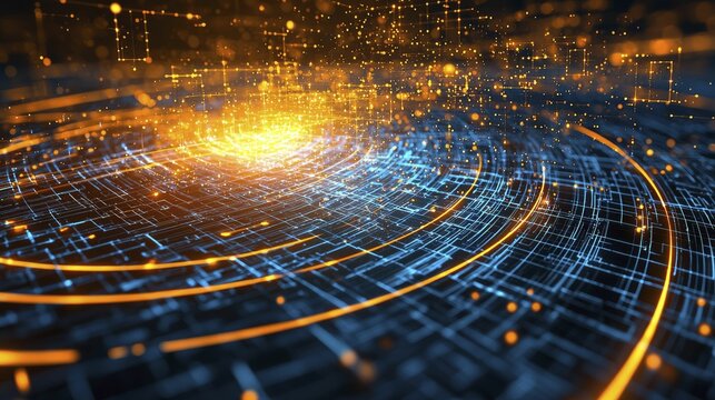 A glowing quantum computer chip surrounded by swirling energy fields.