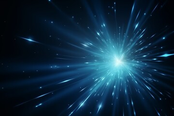 Fototapeta premium Radiant starburst with glowing blue light and streaks in a deep space backdrop