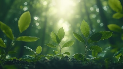 New Life in the Forest: Saplings Emerging in Sunlight