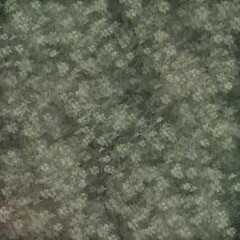 Dense textured floral background with small white blossoms on dark green. Dreamy layered botanical design perfect for wallpaper and artistic themes.
