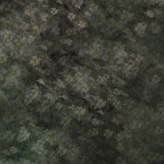Dark moody botanical texture with subtle white blossoms in layered grunge style. Ideal for atmospheric backgrounds and nature-inspired designs.