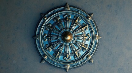 Obraz premium Ornate decorative shield with intricate blue and gold detailing. Perfect for fantasy, historical, or regal designs.