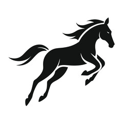 horse jumping, silhouette stencil of horse running jump, equestrian vector illustration, black horse racing design, 
isolated wild horse graphic, jumping animal symbol  
