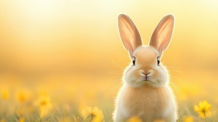 Obraz premium A rabbit is standing in a field of yellow flowers