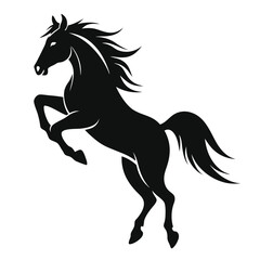 horse jumping, silhouette stencil of horse running jump, equestrian vector illustration, black horse racing design, 
isolated wild horse graphic, jumping animal symbol  
