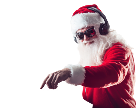 Isolated Cool Santa Claus DJ with Headphones
