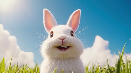 Obraz premium A rabbit is smiling and looking at the camera