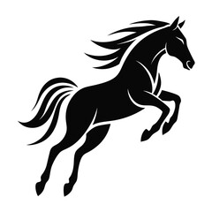 horse jumping, silhouette stencil of horse running jump, equestrian vector illustration, black horse racing design, 
isolated wild horse graphic, jumping animal symbol  
