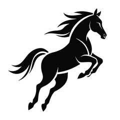 horse jumping, silhouette stencil of horse running jump, equestrian vector illustration, black horse racing design, 
isolated wild horse graphic, jumping animal symbol  

