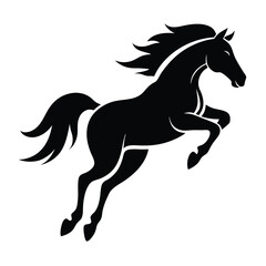 horse jumping, silhouette stencil of horse running jump, equestrian vector illustration, black horse racing design, 
isolated wild horse graphic, jumping animal symbol  
