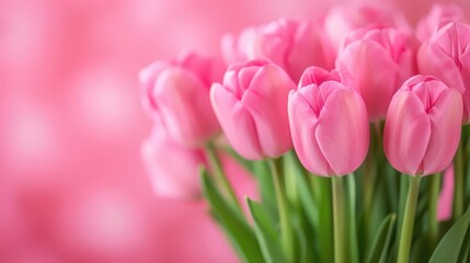 A bouquet of pink tulips is arranged in a vase