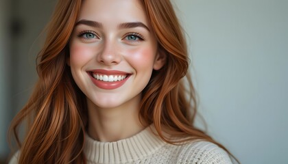 Naklejka premium a serene young woman with a delicate expression. smiling.