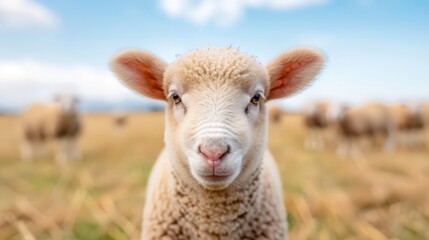 Obraz premium A baby sheep is looking at the camera