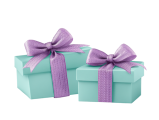 Isolated Two Gift Boxes with Textured Purple Ribbons