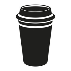 paper coffee cup with lid silhouette icon illustration, disposable coffee cup design, hot drink vector symbol, 
takeaway cup graphic, isolated container outline, morning cafes logo  
