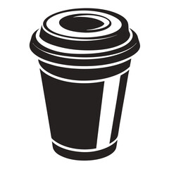 paper coffee cup with lid silhouette icon illustration, disposable coffee cup design, hot drink vector symbol, 
takeaway cup graphic, isolated container outline, morning cafes logo  
