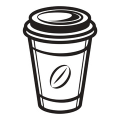 paper coffee cup with lid silhouette icon illustration, disposable coffee cup design, hot drink vector symbol, 
takeaway cup graphic, isolated container outline, morning cafes logo  
