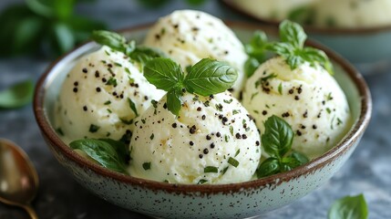 Refreshing Basil Ice Cream in a Bowl