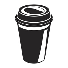 paper coffee cup with lid silhouette icon illustration, disposable coffee cup design, hot drink vector symbol, 
takeaway cup graphic, isolated container outline, morning cafes logo  
