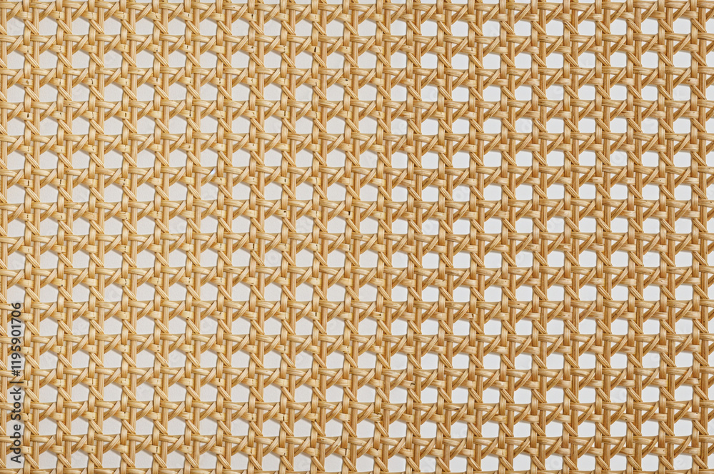 Wall mural light brown cane webbing forms a repeating grid pattern.